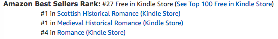 The Renegade's Heart, a medieval Scottish romance by Claire Delacroix, at #27 in free in the Kindle store on October 23, 2019