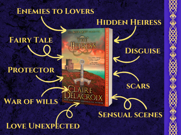 Tropes for The Heiress, book three of the Bride Quest series of medieval romances by Claire Delacroix